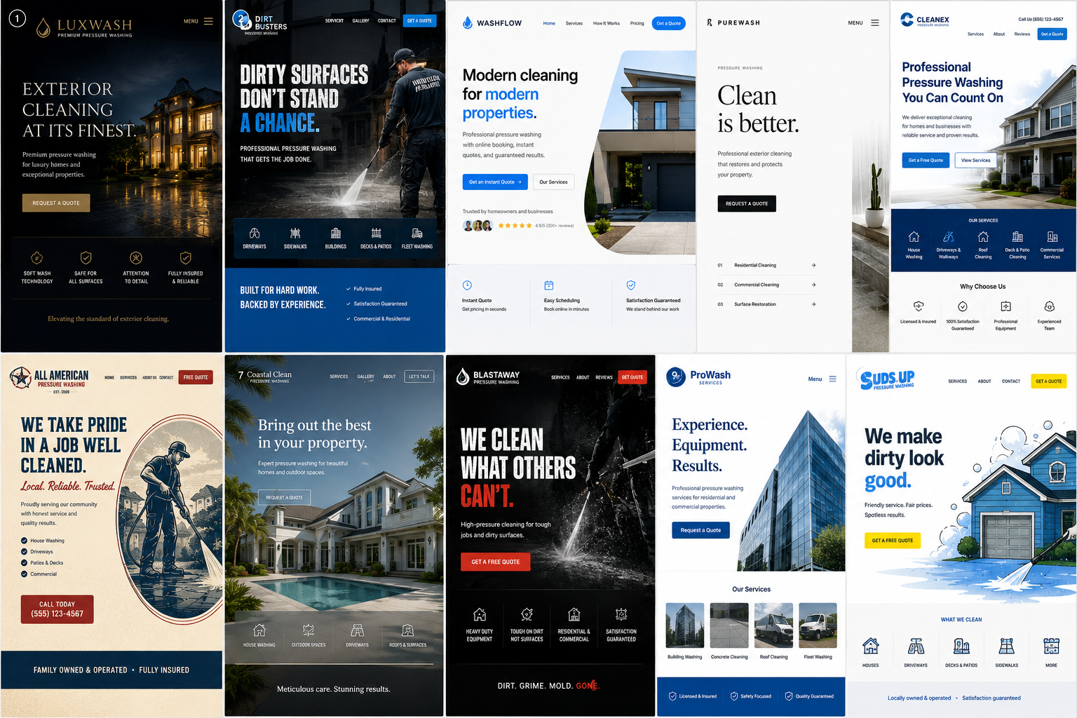 Example pressure washing business websites we build